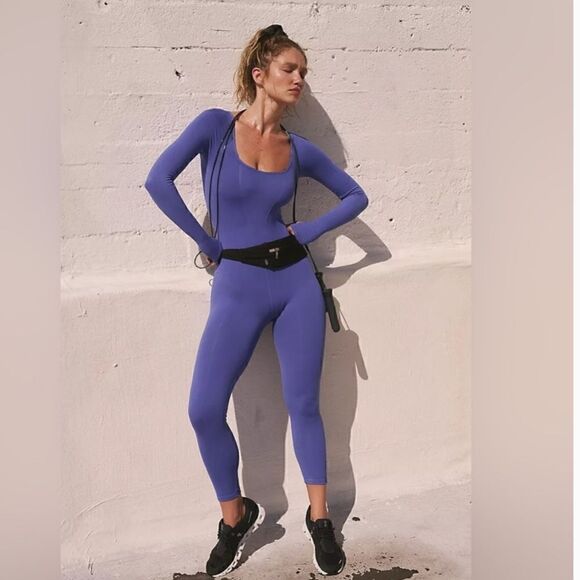Free People Good Karma Long Sleeve Onesie Jumpsuit Blue Purple XS/S - Picture 1 of 10